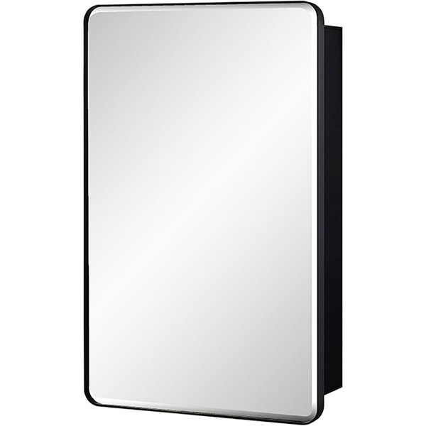 Ivy Bronx Black Bathroom Mirror Medicine with Round Corner